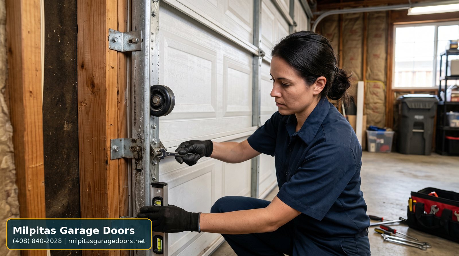 garage door off track repair Milpitas service image for Milpitas Garage Doors