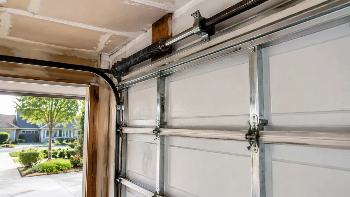Milpitas garage door repair hardware showing tracks, rollers, hinges, and sectional door parts